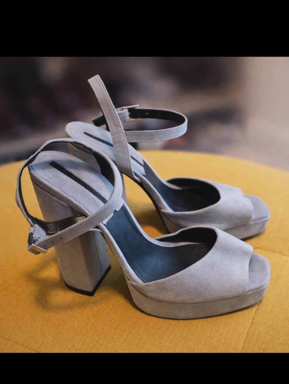 Women's Suede Platform Block Heel Sandals - Light Blue